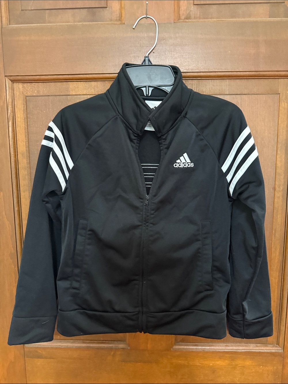 adidas Black Jacket with White Sleeve Stripes - Kids